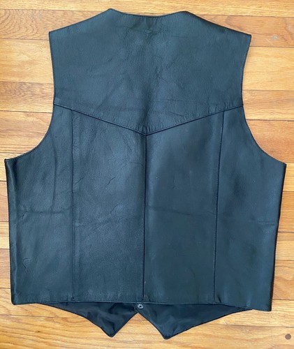 Genuine Leather Men’s Black Vest Western Cowboy Rodeo Snap Buttons Pockets Sz 44 - Picture 8 of 15