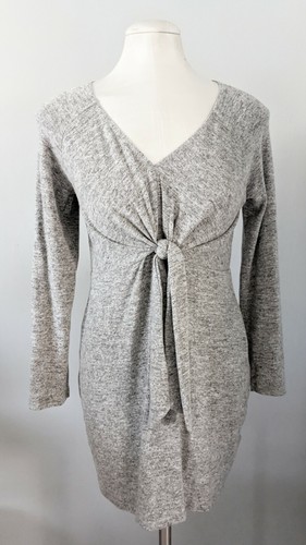 Altar'd State Sweater Dress Gray Stretchy Knotted Tie Front Tunic Top Medium  - Picture 3 of 4