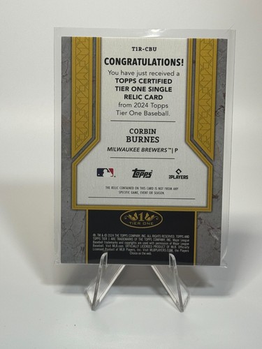 2024 Topps Tier One - Tier One Relics Corbin Burnes #T1R-CBU Purple Foil /149 - Picture 2 of 2