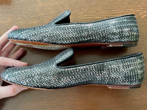 Marc Jacobs Women's Brush Sequin Slip On Loafers, Silver, Size 8.5 (38.5)  - Picture 3 of 12