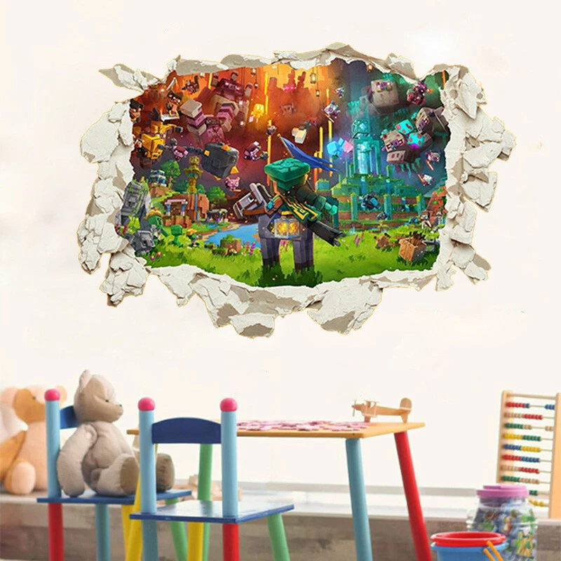 Minecraft Wall Sticker Smashed 3D Crack Kids Bedroom Decal Gift Game - Image 2 of 4