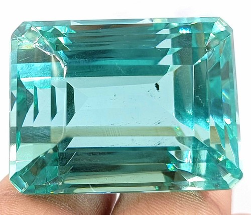 163 CARAT ELEGANT NEON BLUE APATITE EGL CERTIFIED EMERALD SHAPE LOOSE GEMSTONE - Picture 4 of 9