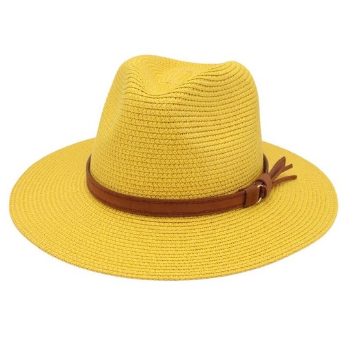 Cappello Panama Uomo Donna Tesa Larga Paglia Fedora Spiaggia Sole Cappello con Cintura in Pelle Nuovo - Foto 6 di 47