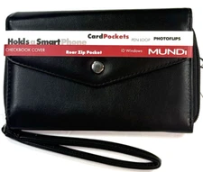MUNDI Womans / CEO Clutch- Big Fat Wallet / Full Zip / BLACK SMOOTH Faux Leather