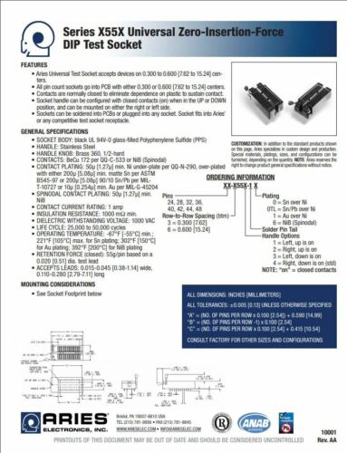 Aries Electronics - ZIF 24 poliger Sockel Serie X55X / 24-6554-10 / Zinn * NEU - Bild 4 von 4