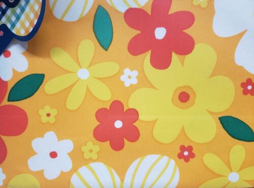 Peva Vinyl Kitchen Tablecloth52x70"Oblong,MULTICOLOR SUMMER FLOWERS ON YELLOW,BL - Picture 4 of 13