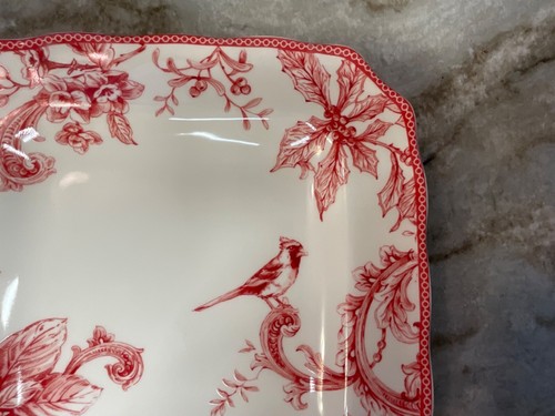 Square Dinner Plates CHRISTMAS LANE 222 Fifth Red. Set Of 4 Porcelain. New. - Picture 20 of 22