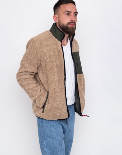 WESC MORITZ TEDDY FLEECE JACKET BEIGE / OLIVE SZ MEDIUM NEW - Picture 7 of 7