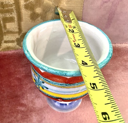 SIGNED DESIMONE Vtg Folk Art Pottery GOBLET /FOOTED Cup ITALY 4 1/2” EUC - Picture 8 of 10