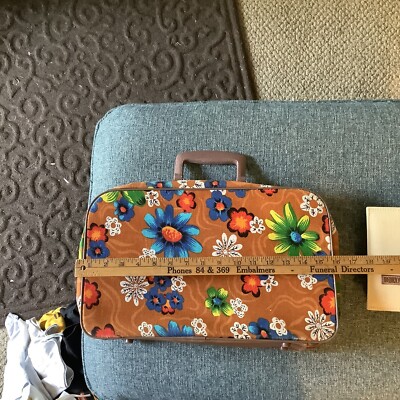 Vintage 1960's Floral Carry On Suitcase Luggage Hippy Retro