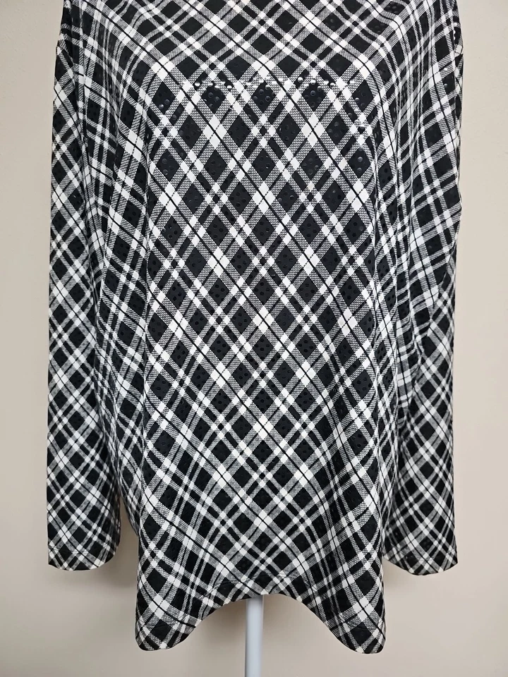 JOSEPHINE CHAUS Women's Blouse Long Sleeve Round Neck Plaid Print Stretch.Size 1 Foto 3 de 4