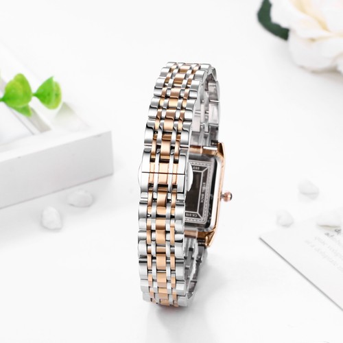 Women's Luxury Square Rhinestone Dial Stainless Steel Band Quartz Wrist Watch - Afbeelding 17 van 23
