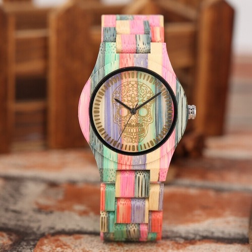 Colorful Wooden Watch Men Women Quartz Wrist Watches Bamboo Bracelet Strap Gift - Picture 2 of 16