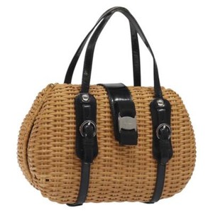 バッグ Vintage Ferragamo Straw Bag Basket Bag Vintage Salvatore Ferragamo Beige Rattan Basket Bag Handbag