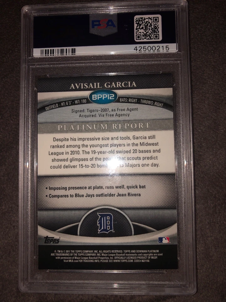 Bowman Platinum Avisail Garcia Tigers Prospect Refractor 2011 PSA 9 como nuevo Pop 1 Foto 2 de 2