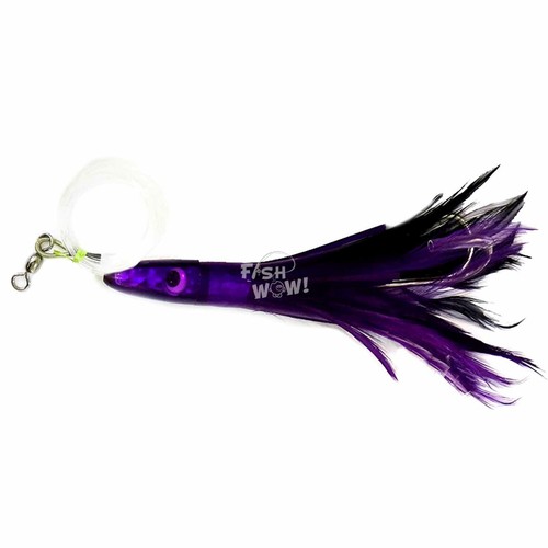 2 piezas Cabeza de pluma de atún de pesca de 6" Señuelo aparejado a chorro Gancho de atún Púrpura Chartreuse - Imagen 6 de 9