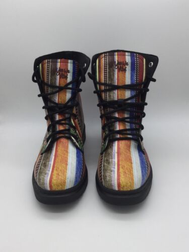 Yes We Vibe Multi Color Striped Combat Boot W 10 M 8.5 Vegan Faux Leather BOHO - Picture 1 of 9