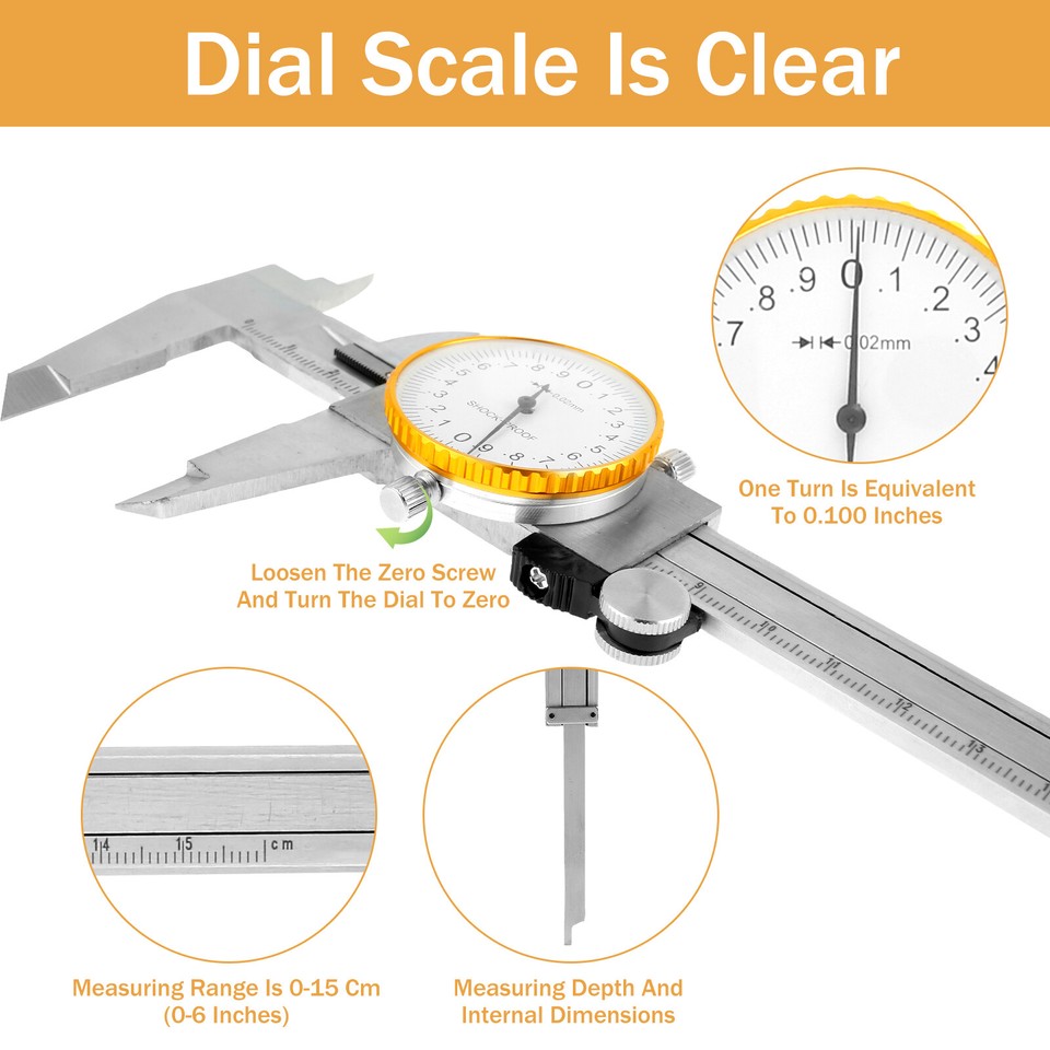 Dial Caliper 6 Inch Stainless Steel Vernier Caliper Inside Outside
