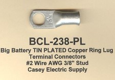 20 TIN PLATED Big Copper Ring Lug Terminal Connector 2 Wire Gauge 3/8" Stud USA