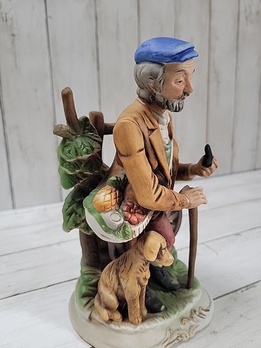 Vintage Bisque Porcelain Old Man Carrying Fruit With A Pipe And Dog 8.75" - Picture 2 of 7