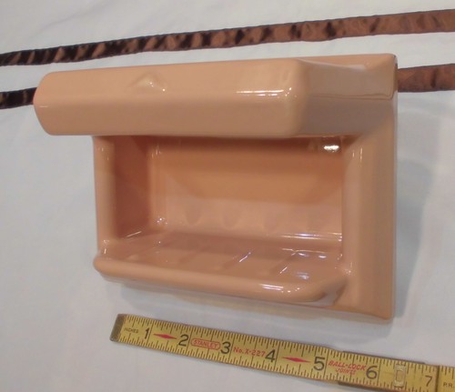 Vintage *Dark Peach* Ceramic Soap Dish with Grab Bar…by The Fairfacts Co. NOS - Picture 3 of 12