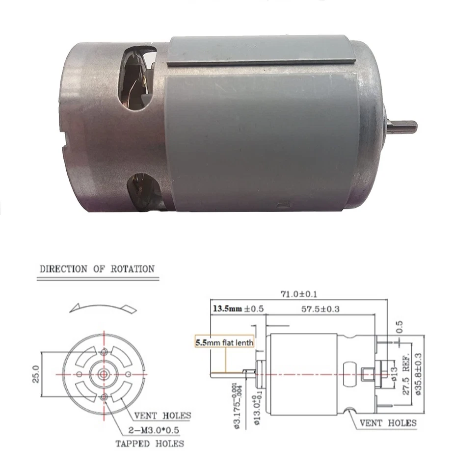 18v DC Motor 12 - 20 volt RPM Torque RC Vehicle Electric Drill Robot D Shaft 1/8 - Image 4 of 4