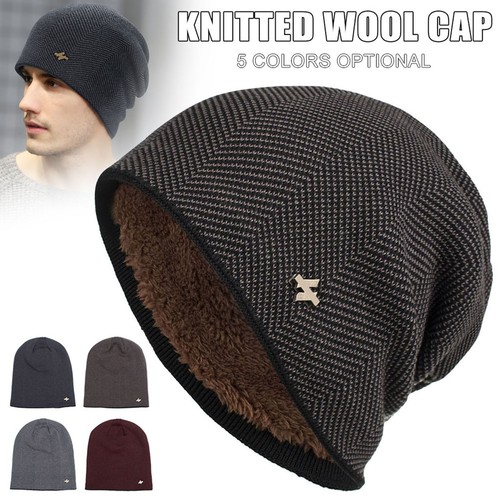 Thick Knitted Wool Hat Winter Warm Cap Men Women Beanie Fleece Ski Skating Cap - Picture 2 of 17