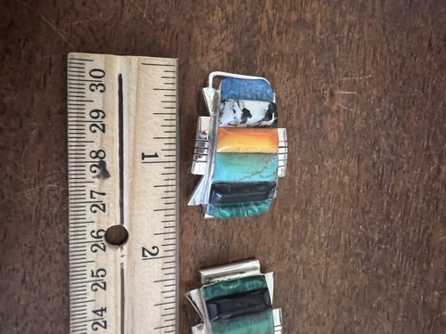 Puntas de reloj con incrustación multipiedra turquesa navajo nativo americano grandes muy bonitas # C - Imagen 7 de 9