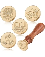 5 Pieces Graduation Cap Wax Seal Stamp Wooden Handles Sealing Stamps Vintage Gra