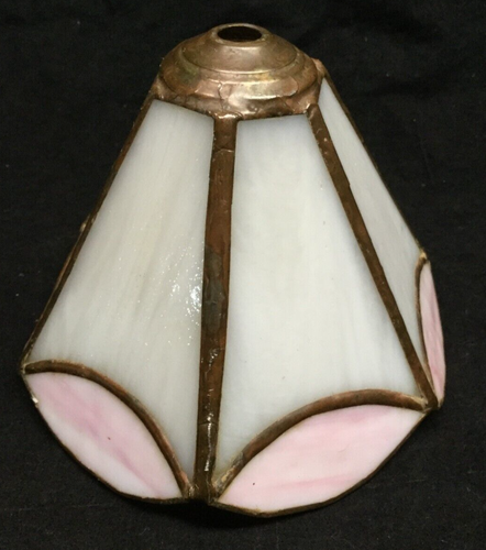 Stained Glass Lamp Shade Pink & White Small 4 3/4" Tall 5 3/4" Wide