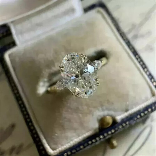 Lab Created Diamond 2Ct Oval Solitaire Engagement Ring 14k Yellow Gold Plated - Picture 4 of 7