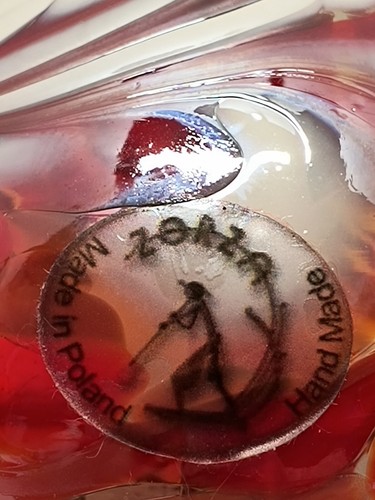 Zorza mundgeblasene handgefertigte Glaskugel aus Polen Ornament rot/weiß - Bild 2 von 6