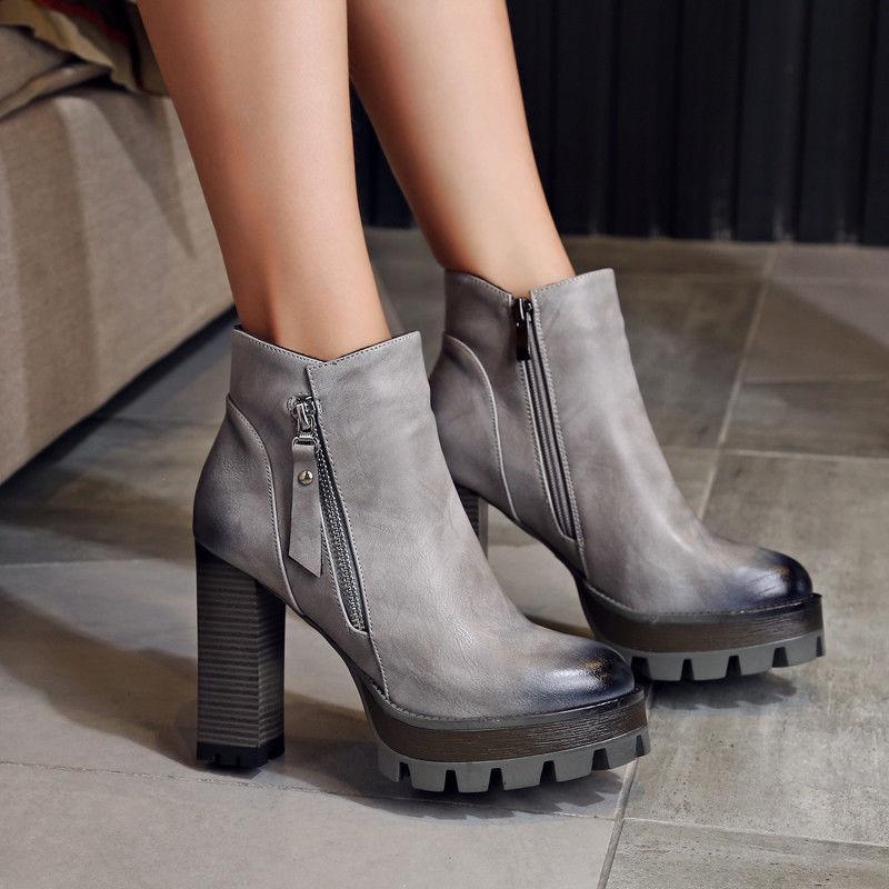 Womens Block Block Block Heel Plarform Ankle Boots Retro British shoes OL Retro Zip Fashion a5840c Womens Block Block Block Heel Plarform Ankle Boots Retro British shoes OL Retro Zip Fashion a5840c