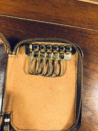 Vintage Buxton braun Milano Rindsleder Schlüssel - 6 Schlüsseletui Halter 3/4 Reißverschluss - Bild 4 von 8
