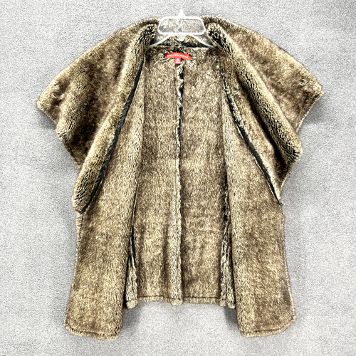 Saks Fifth Avenue Vest Womens Small Black Brown Open Front Faux Fur Suede - Picture 4 of 19