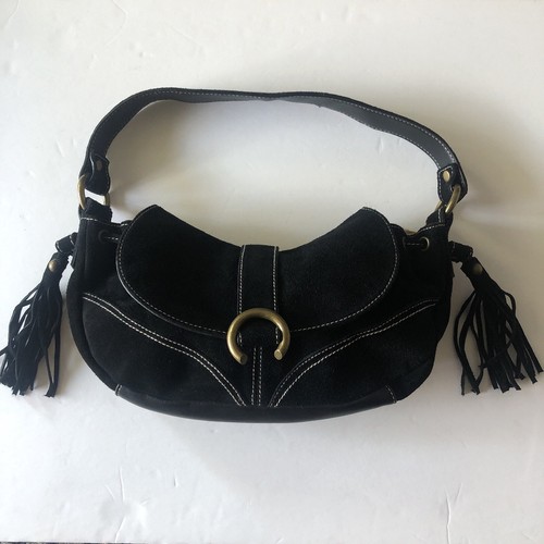 A.N.A. Bolso de Hombro Cartera A New Approach Cuero Gamuza Negro con Borlas - Imagen 1 de 7