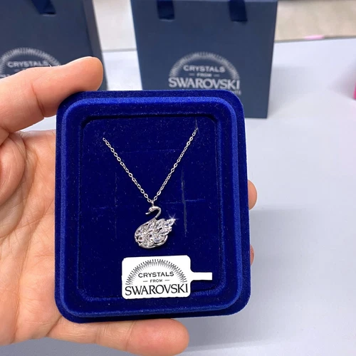 Collana Cigno Argento pl. oro Bianco 18k con Cristalli Swarovski Catenina S14 - Foto 2 di 4