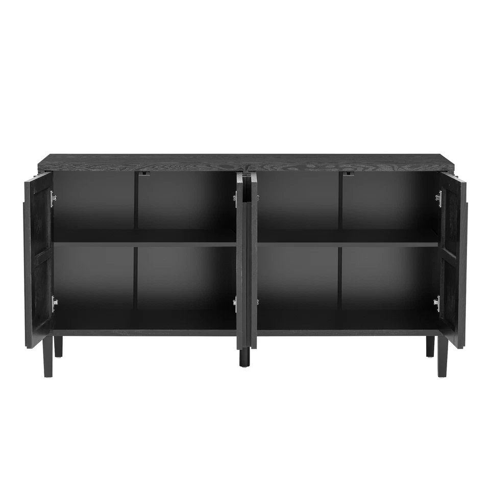 59.8" 4-Door Wood Sideboard Farmhouse TV Stand Solid Ash Veneer Buffet w/Storage - Image 4 of 4