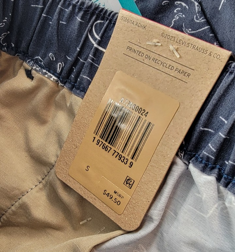 Levi's XX Chino Drawstring Elastic Waist Shark Print Blue Shorts Size Small NEW - Picture 5 of 8