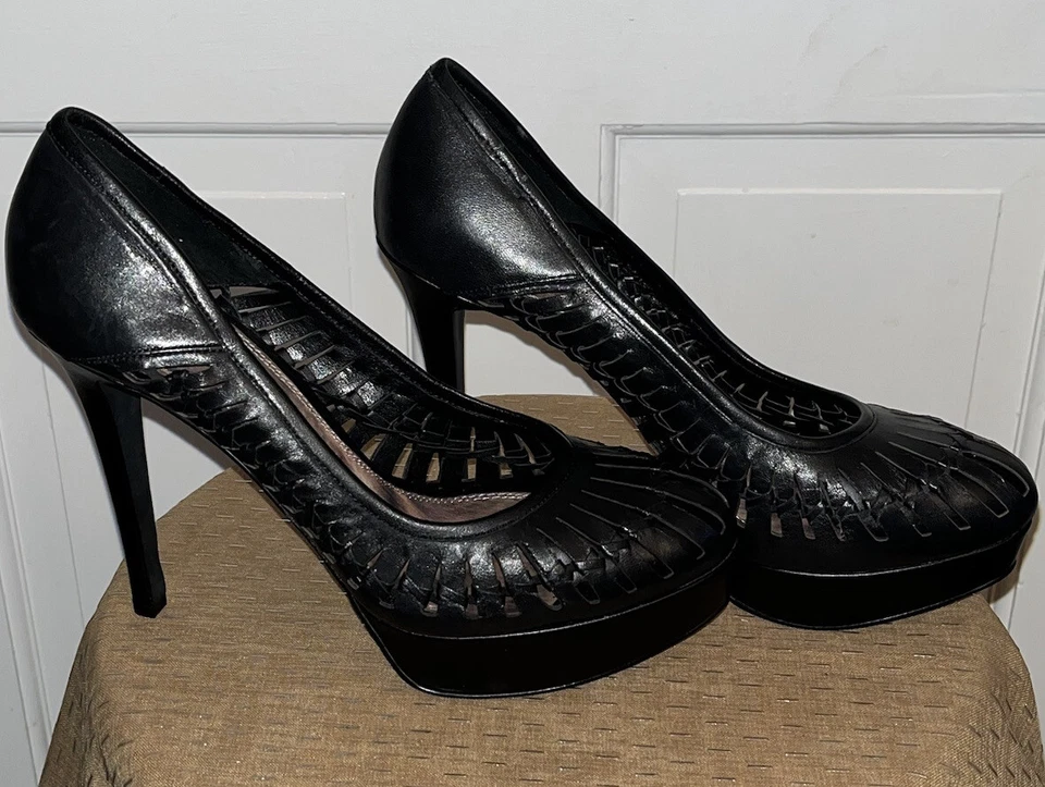 Zapatos de salón Giani Bini de plataforma de tacón alto de cuero genuino negro. Talla 9,5 M Foto 4 de 4