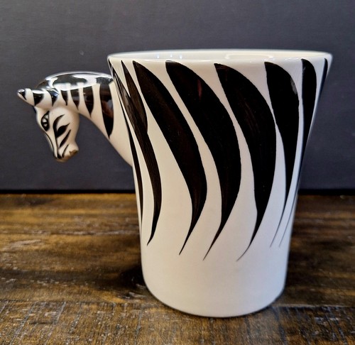 PIER 1 3D Zebra Handle Coffee Mug Black/White Handpainted 16 Oz Capacity - Picture 3 of 8