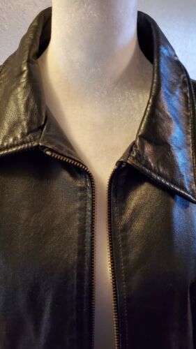 Vintage Jaqueline Ferrar Leather Jacket X Large Black Zip Up, Pockets GREAT - Picture 2 of 11