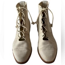 Vintage Petra Firenze Canvas Ivory Booties Sz 7.5m