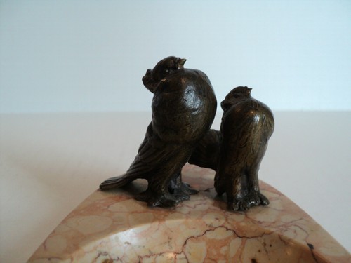 NICE ANTIQUE ART DECO MARBLE DISH / TRAY, MOUNTED BRONZE "TURTLE DOVES" - Picture 6 of 9
