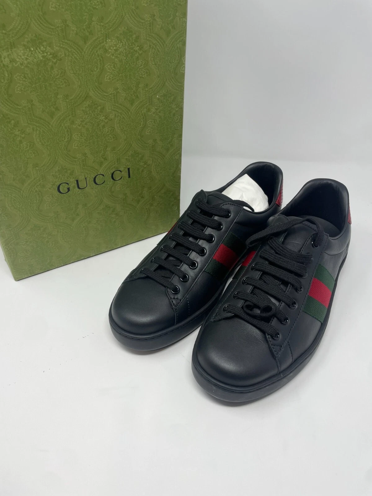 Baskets Gucci neuves Ace Clean Web Stripe en noir rouge 7 au détail : 750,