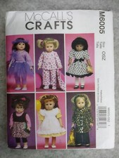 McCalls Pattern 6005 18" doll clothes dress pjs coat tutu