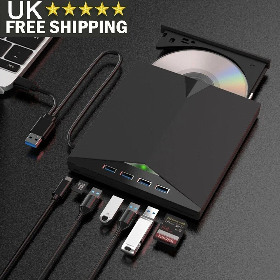 7in1 External USB 3.0 DVD CD RW Writer Drive Burner Reader Player For Laptop PC