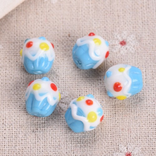 5 piezas Forma de pastel 13x12 mm Hecho a mano Lámpara Vidrio Cuentas Sueltas para Joyería Maing - Imagen 6 de 12