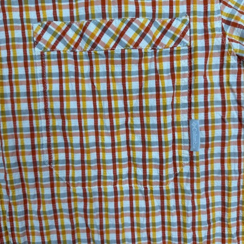 Columbia Mens Size XL Orange Plaid Cotton Nylon Blend Vented Button Up Shirt - Picture 3 of 10