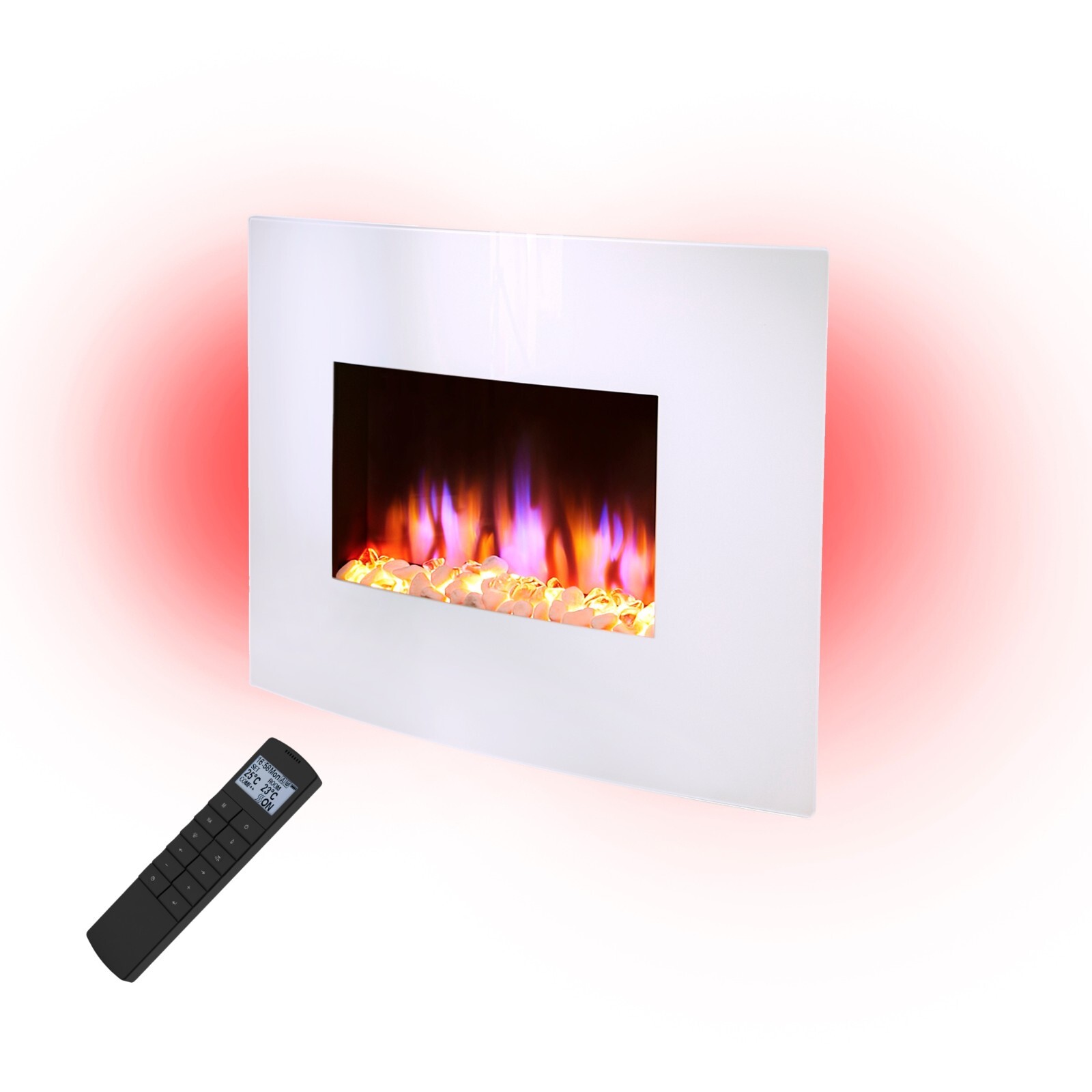 Endeavour Fires Egton White Wall Mounted Electric Fire, White Curved Glass - Picture 3 of 10